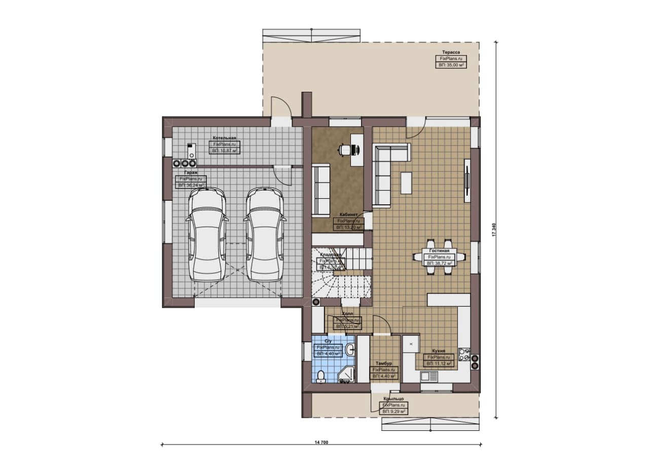 Планировка Одноэтажный дом с мансардой  F-16568